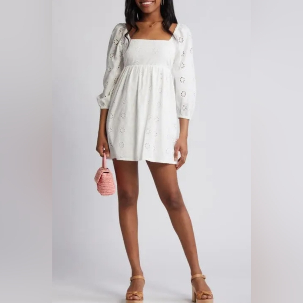 BP. Puff Sleeve Eyelet Babydoll  Minidress